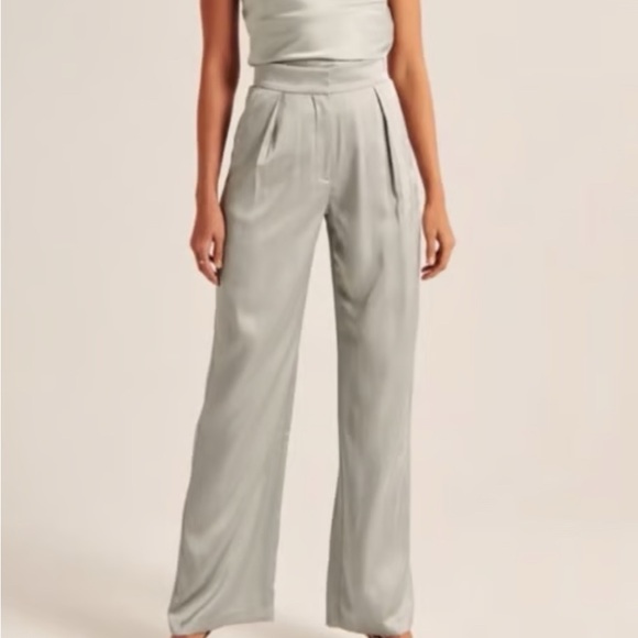 Abercrombie & Fitch Pants - Abercrombie Sage Green Satin Tailored Wide Leg Pants
